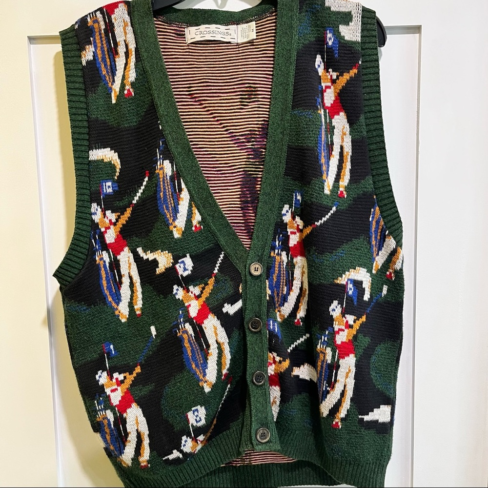Crossings Vintage Golfer Sweater Vest With Golfers Mens Medium